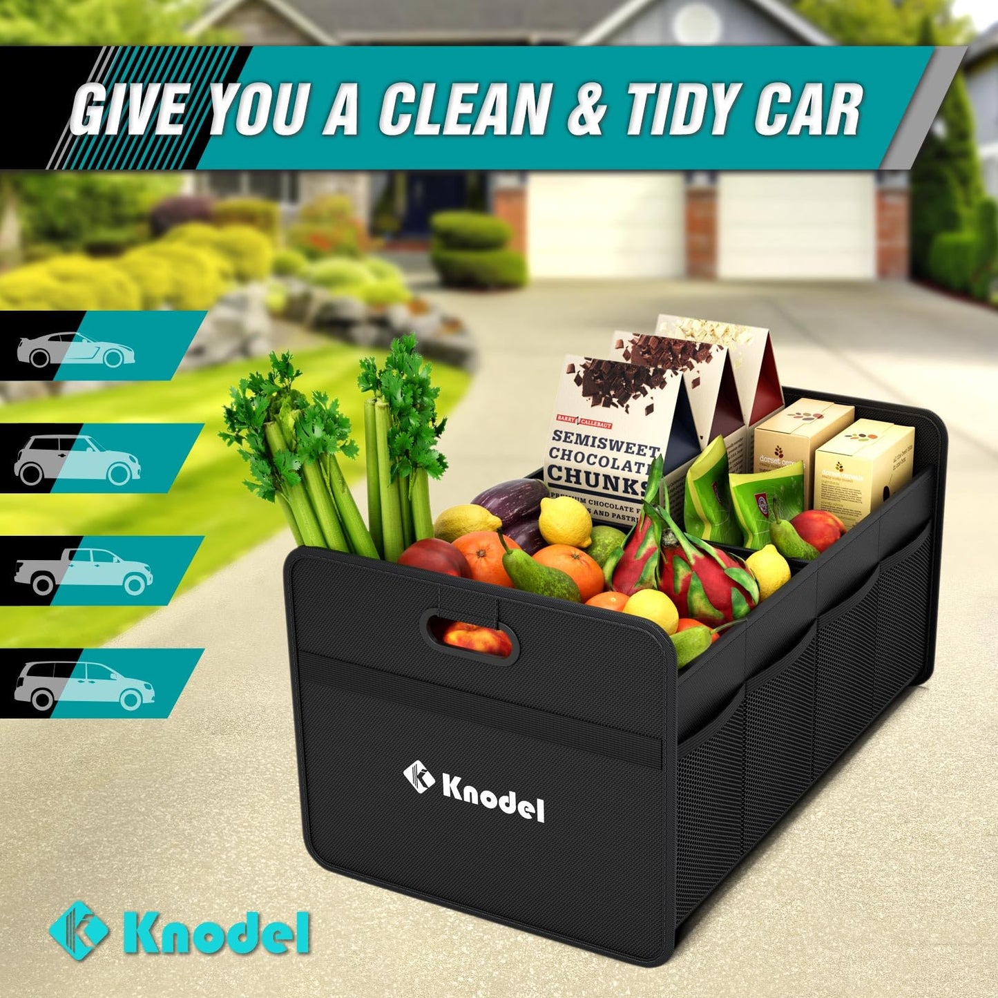K KNODEL Car Storage Organizer with Reinforced Handles